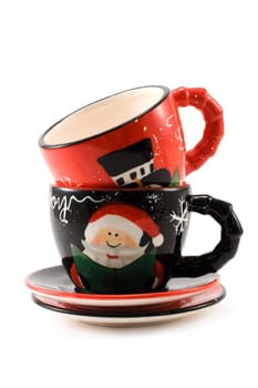 Cristmas, cups and saucer, amusing, insulated on white background