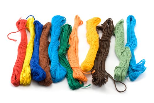 Hank of the colour threads, insulated on white background