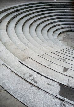 A set of curved exterior stairs.
