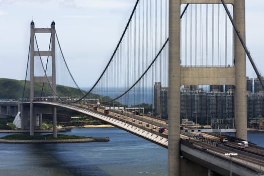 Tsing Ma Bridge in Hong Kong at day