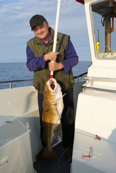 Fisherman with very big fish on the boat 