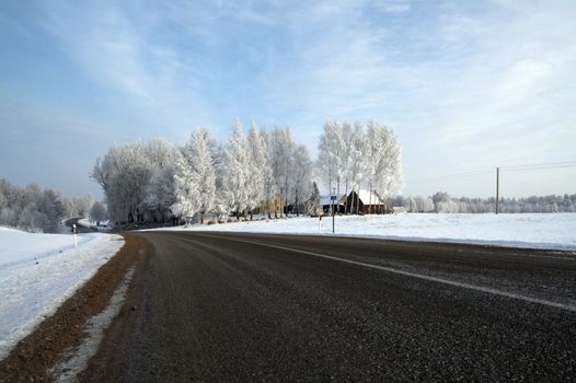 Road in snow - winter scene 