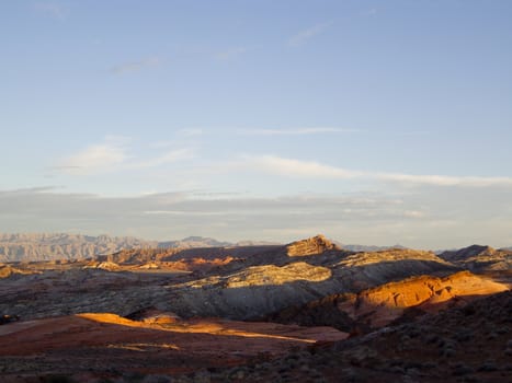 Vista of vast desert landscape in dusk glow