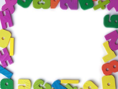 The horizontal blank frame of colored wooden toy figures