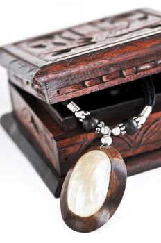 Beautiful handcrafted wooden box with aboriginal jewelry