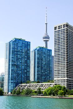 Toronto harbor skyline with CN Tower and condos