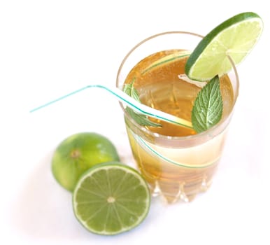 Cocktail mixed alcoholic drink with lime and peppermint