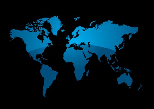 World map on a black background with a modern blue gradient