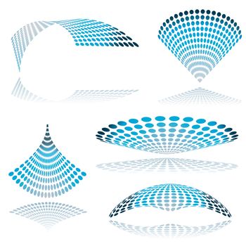 Collection of five mesh shapes in blue with drop shadow