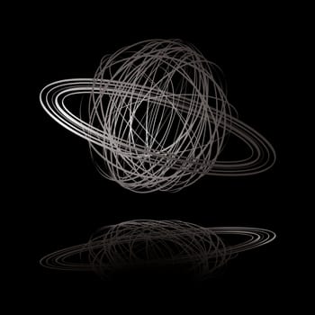 Saturn inspired scribble world with shadow on a black background