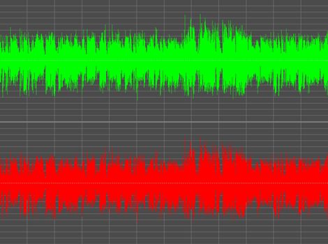 Left and right channel graph chart of a stereo sound wave