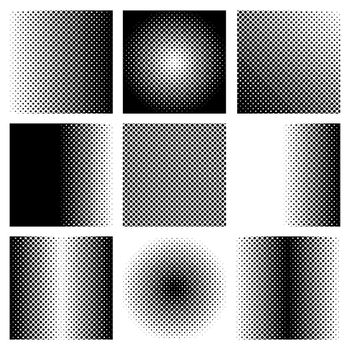 collection of black and white halftone elements with dots