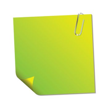 green sticky note with paper clip and shadow effect