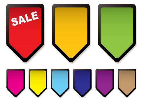 Simple price tag icon in bright colors with black surround and shadow
