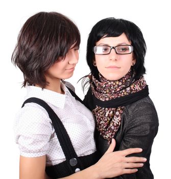 two funny girls isolated over isolated with clipping path