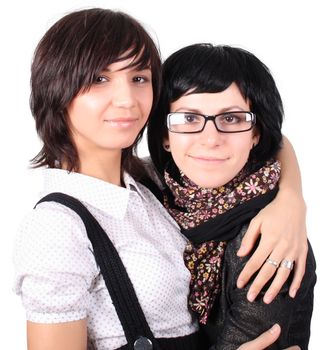 two funny girls isolated over isolated with clipping path