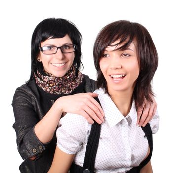 two funny girls isolated over isolated with clipping path