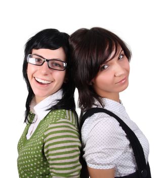 two funny girls isolated over isolated with clipping path