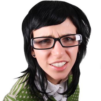 crazy girl in glasses isolated over isolated with clipping path