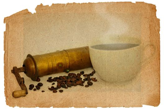 Antique coffee grinder with coffee beans