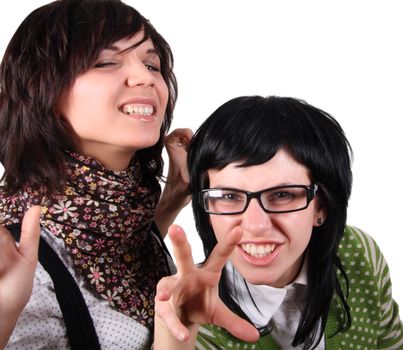 two crazy girls isolated over isolated with clipping path