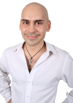 bald handsome man isolated over white with clipping path