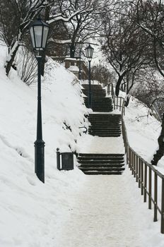 Flight of stairs on the hill Vysehrad - Prague, Czech republic