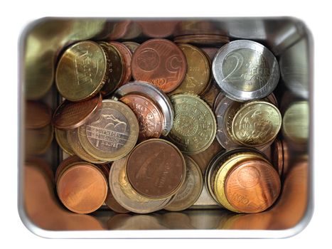 Euro coins money in a box or saucerful