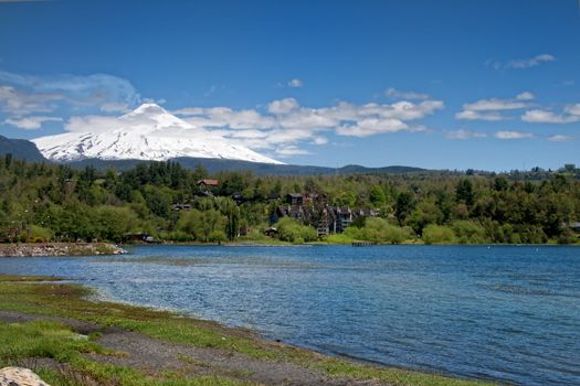 View of Pucon's volcanoe seen from the lake