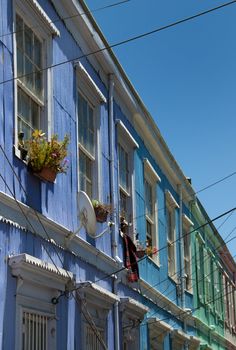 Row of colorful houses in Valpariso, Chile