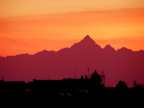 Mountain skyline at sunset
