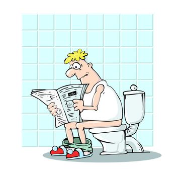 man in the toilet reading a newspaper