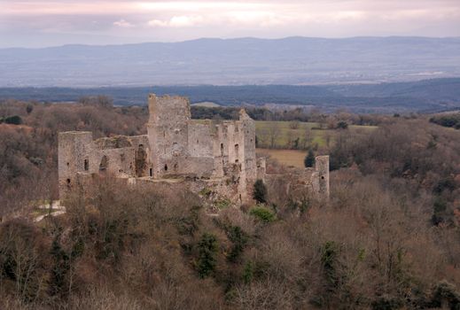 old castle cathare of Saissac in Languedoc Roussillon