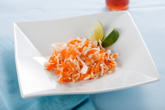 Delicious vietnamese carrot salad with cabbage and lime