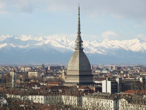 Turin panorama seen from the hill, with Mole Antonelliana (famous ugly wedding cake architecture)