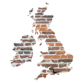 UK and Ireland map with brick background