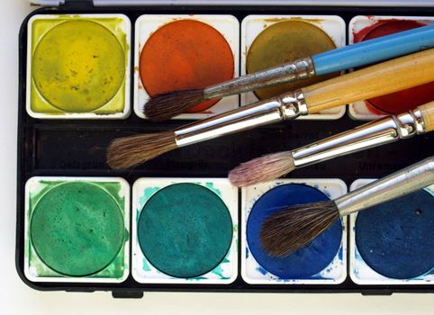 Painting tools colour palette and brushes