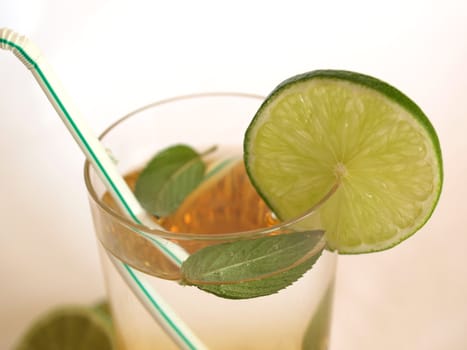 Cocktail mixed alcoholic drink with lime and peppermint