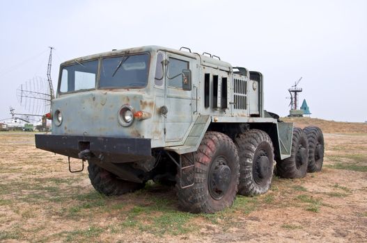 Old Army heavy rocket truck all-terrain vehicle. Used to move the missiles and military equipment.