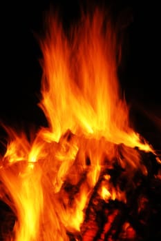 Fiery hot flame blazing with dark background