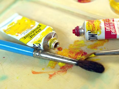 Painting tools colour palette and brushes