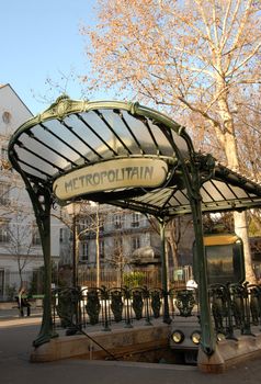 A Metro transportation entrance in paris, France, near Montmartre