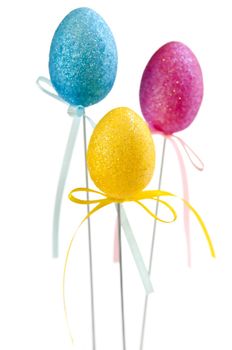 Cute Easter toy eggs isolated on white background
