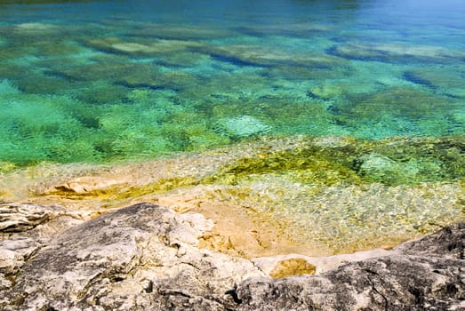 Rock and clear water at shore of Georgian Bay Ontario