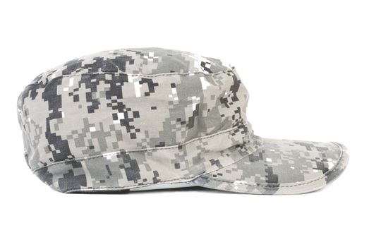 Grey camouflage military cap. Isolated on white background