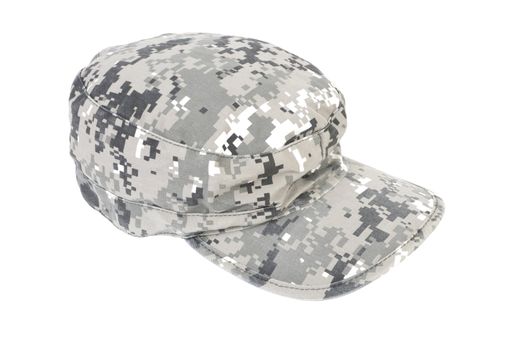 Grey camouflage military cap. Isolated on white background