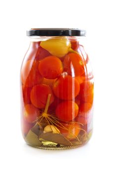 Clear glass jar of colorful pickled vegetables