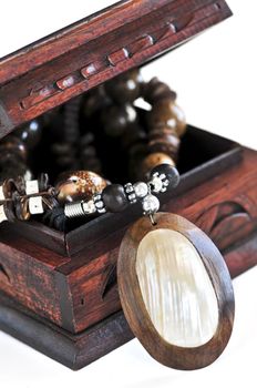 Beautiful handcrafted wooden box with aboriginal jewelry