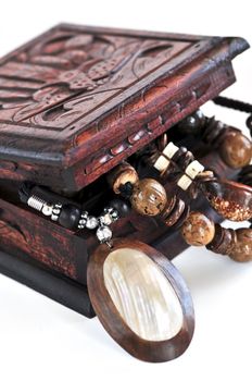 Beautiful handcrafted wooden box with aboriginal jewelry