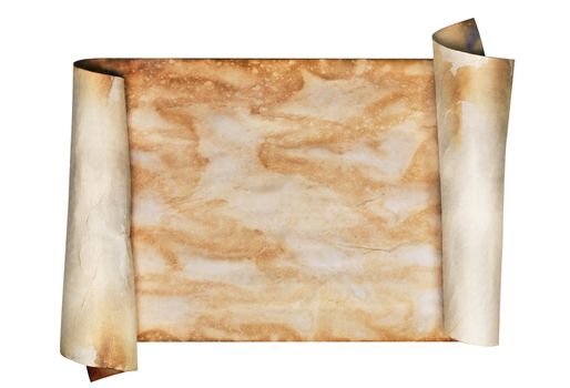 Ancient looking parchment made to look like an old scroll. Isolated on white with a clipping path.